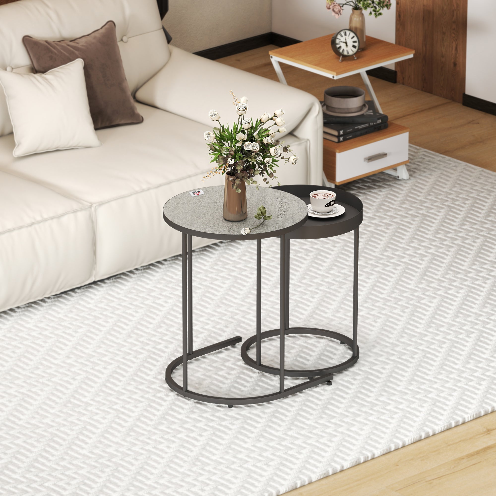 HOMCOM Set of Two Industrial Nesting Tables - Grey