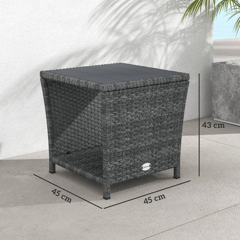 Outsunny Side Table 2-Tier Outdoor Coffee Table with Storage Shelf PS Wood Slat Top/Grey