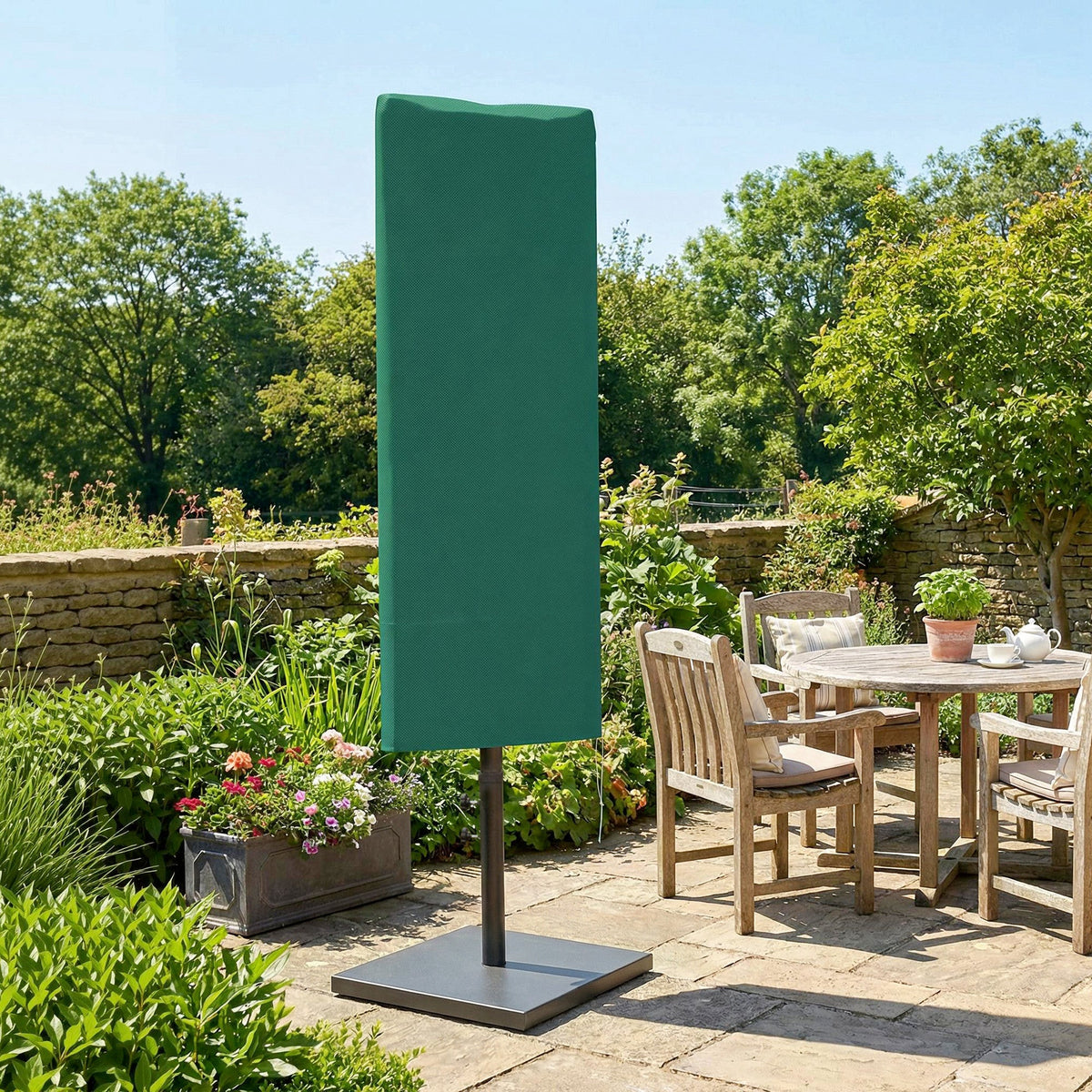 Outsunny Garden Parasol Cover, Outdoor Patio Umbrella Protector Weatherproof Garden Patio for 2-4.6m Parasol, Dark Green