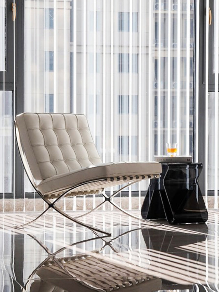 Classic Modern Barcelona Chair And Footstool, White Leather