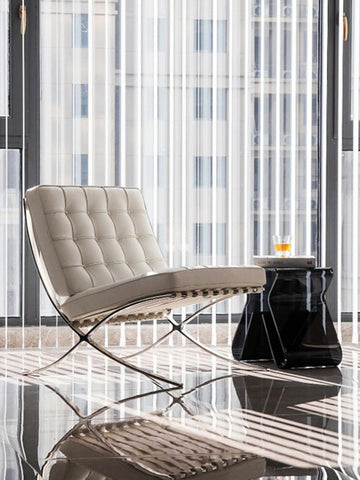 Classic Modern Barcelona Chair And Footstool, White Leather
