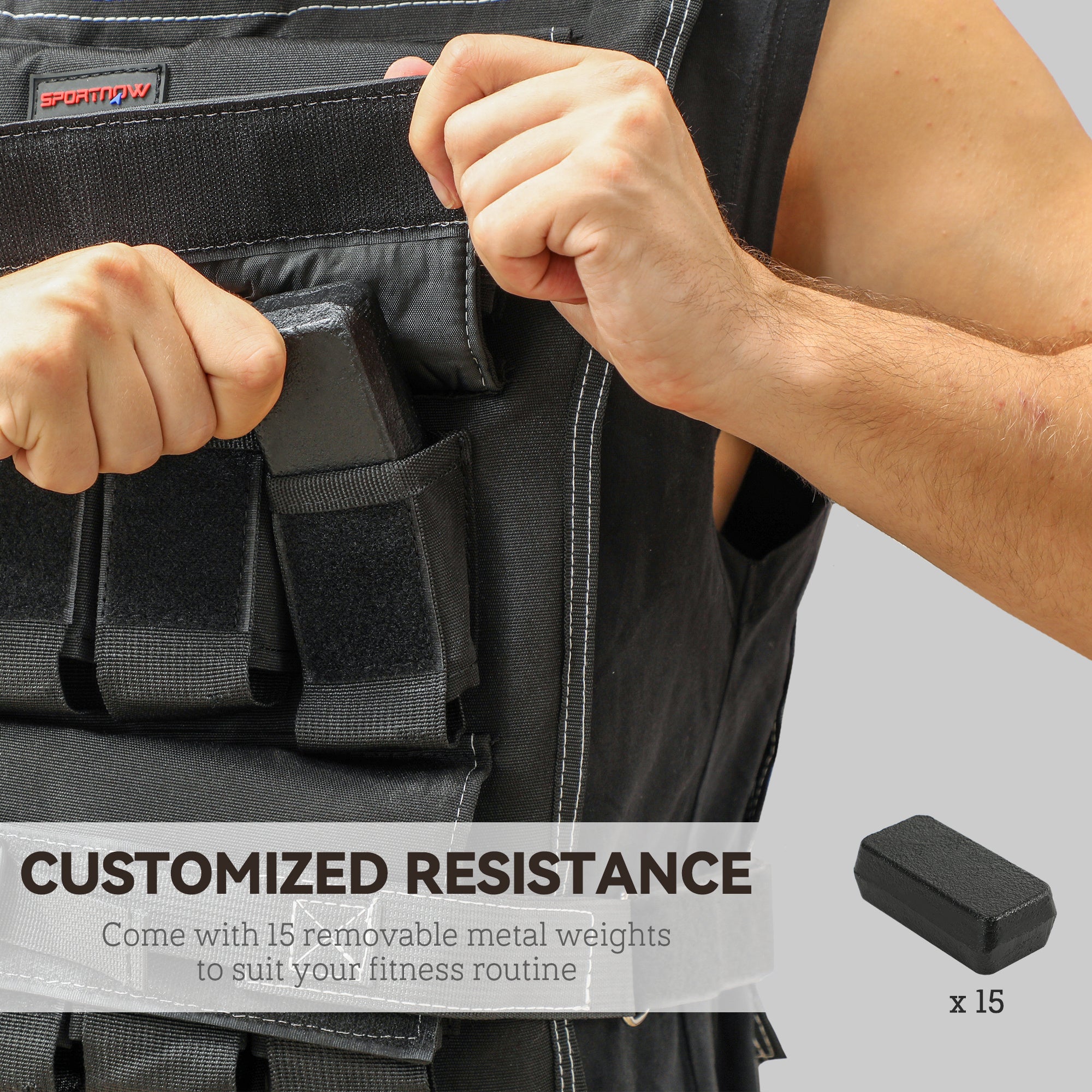 SPORTNOW 15KG Adjustable Weighted Vest, Running Weight Vest, with 30 Metal Weights, Reflective Strips, for Running, Exercise