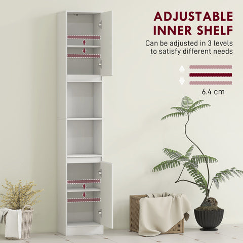 HOMCOM Narrow Bathroom Cabinet, Slim Bathroom Storage Unit with Open Compartment, Freestanding Storage Cupboard with Adjustable Shelves for Small Spaces, 30 x 24 x 170 cm, White