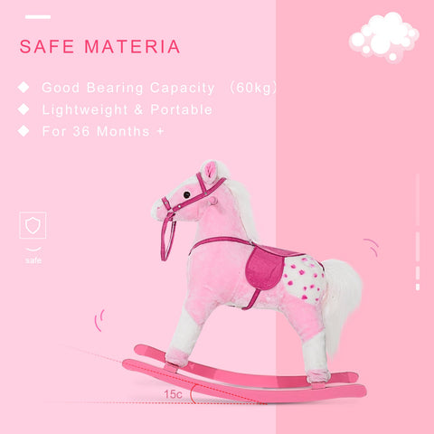 HOMCOM Baby Rocking Horse Plush Ride on Animals Rocker with Sound Handle Grip for Kids 3-6 Years - Pink