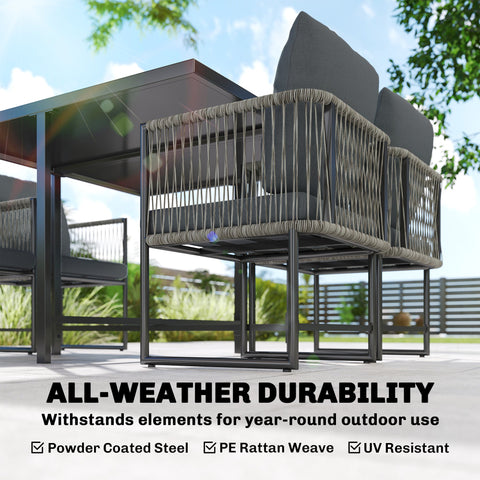 Outsunny 4-Seater Garden Dining Set, Rattan Outdoor Furniture with Space-Saving Chairs and Thick Cushions for Patio Balcony, Black