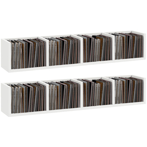 HOMCOM Wall Mount 84 CD / 56 DVD/Blu-ray/ Media Storage Rack 4 Cubes, Wooden Shelf Organiser Unit Bookcase Display, Set of 2, White