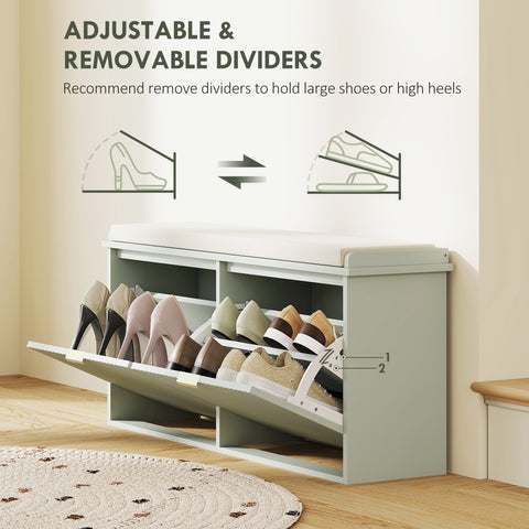 HOMCOM Elegant Ten Shoe Bench, with Top Seat - Green
