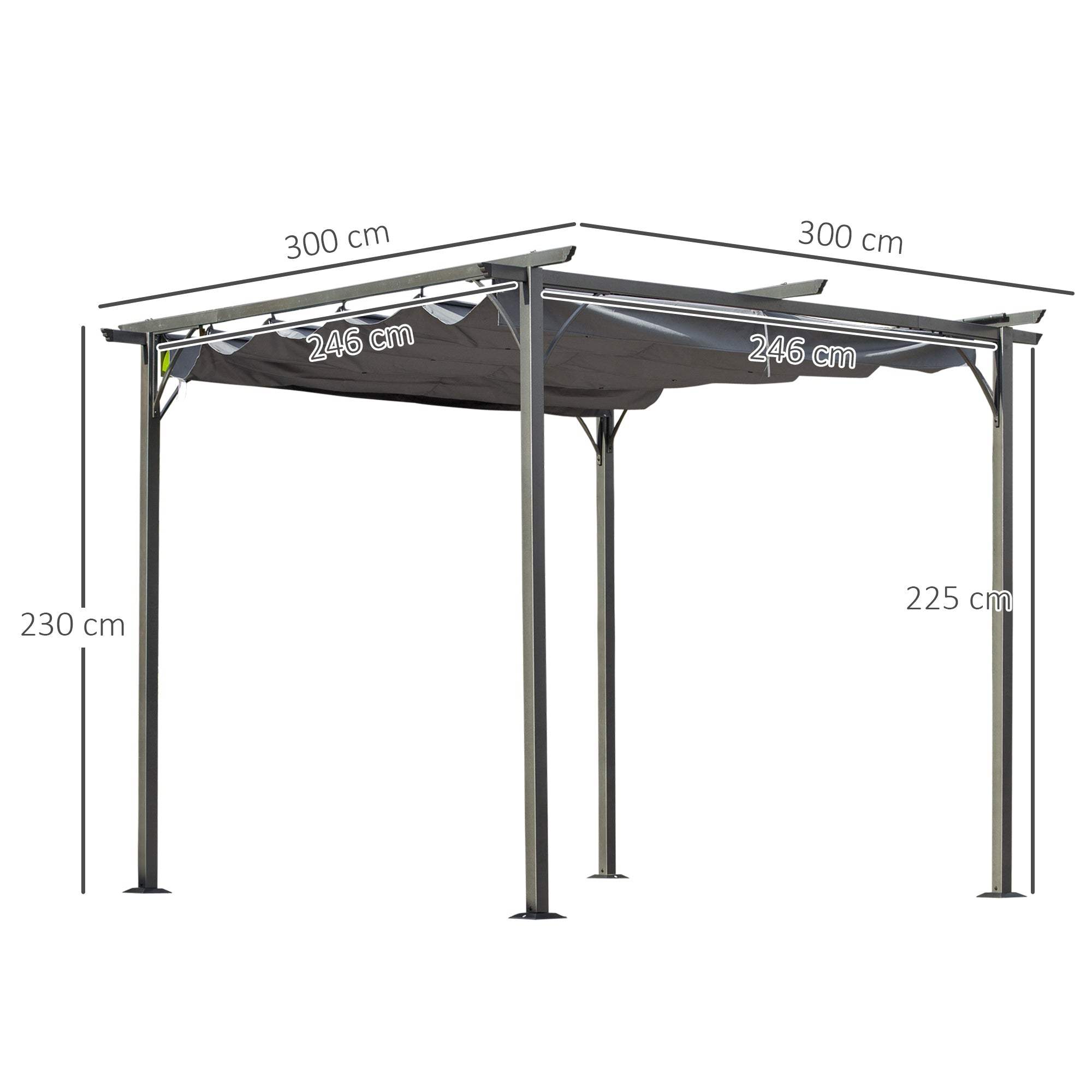 Outsunny 3 x 3(m) Metal Pergola with Retractable Roof, Garden Gazebo Metal Pergola Canopy. Outdoor Sun Shade Shelter for Party BBQ, Grey