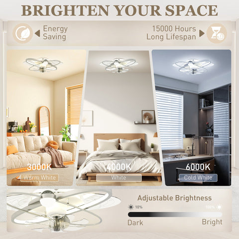 HOMCOM Ceiling Fan with Light and Remote, 3 Colour Temperatures, LED Mount Ceiling Fan Light for Bedroom, Silver Tone