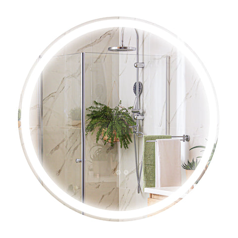 kleankin Round Bathroom Mirror with LED Lights, Wall Mount Dimmable Makeup Mirror with 3 Temperature Colours, Defogging Film and Memory Function, Frameless, Hardwired, 60 x 60\'c2\'a0cm