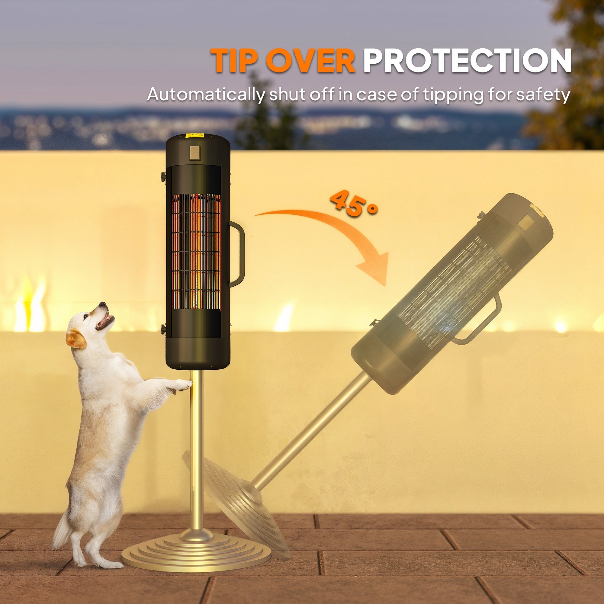 Outsunny Electric Umbrella Parasol Mounted Patio Heater for 25-70 mm Poles, 2000 W Outdoor Garden Heater with 2 Heat Setting, 6 ㎡ Coverage, Tip-Over Protection, Black