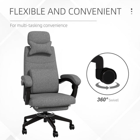 Vinsetto Linen-Look Office Chair, with 160\'c2\'b0 Reclining Back and Footrest - Grey