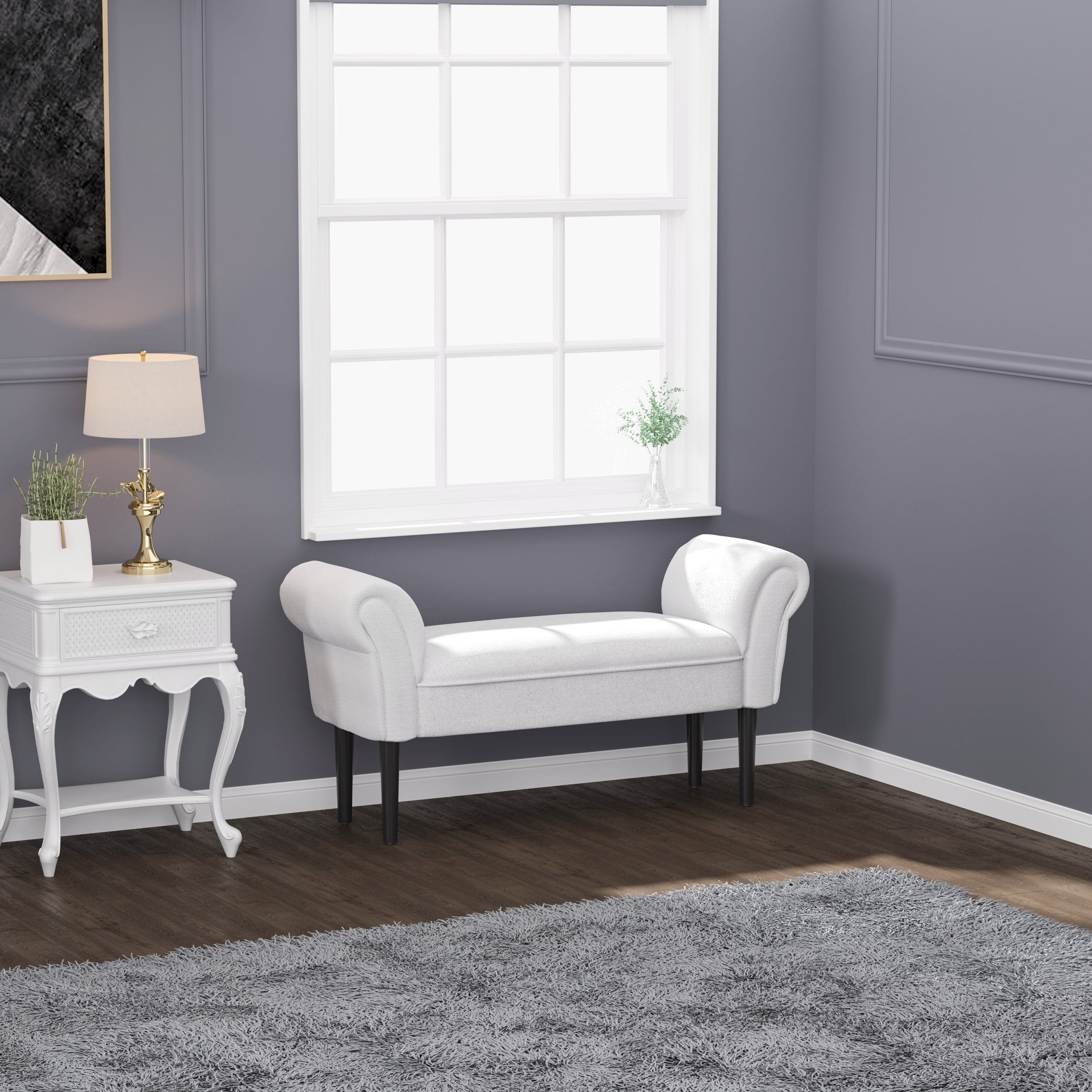 HOMCOM Small-sized Bed End Side Chaise Lounge Sofa Window Seat Arm Bench Wooden Leg Fabric Cover (Grey)