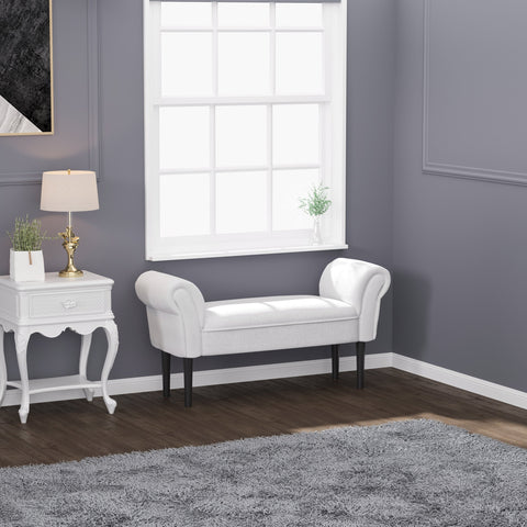 HOMCOM Small-sized Bed End Side Chaise Lounge Sofa Window Seat Arm Bench Wooden Leg Fabric Cover (Grey)
