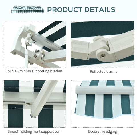 Outsunny 3 x 2.5m Patio Awning, Anti-UV and Waterproof Sun Shade Canopy with Chain Drive and Hand Crank, Green/White Stripes