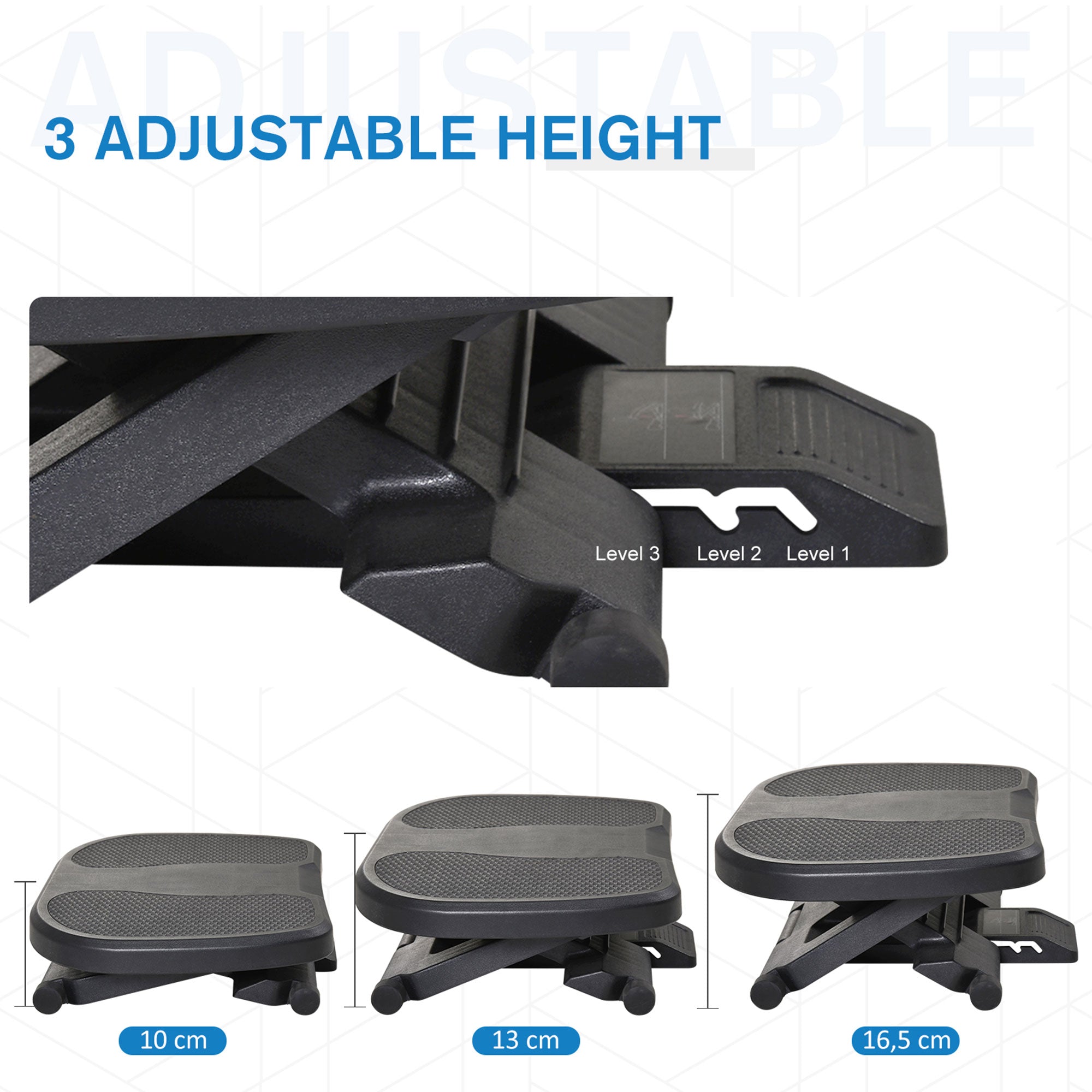 HOMCOM 0-30° Three-Height Under-Desk Support Footrest - Black