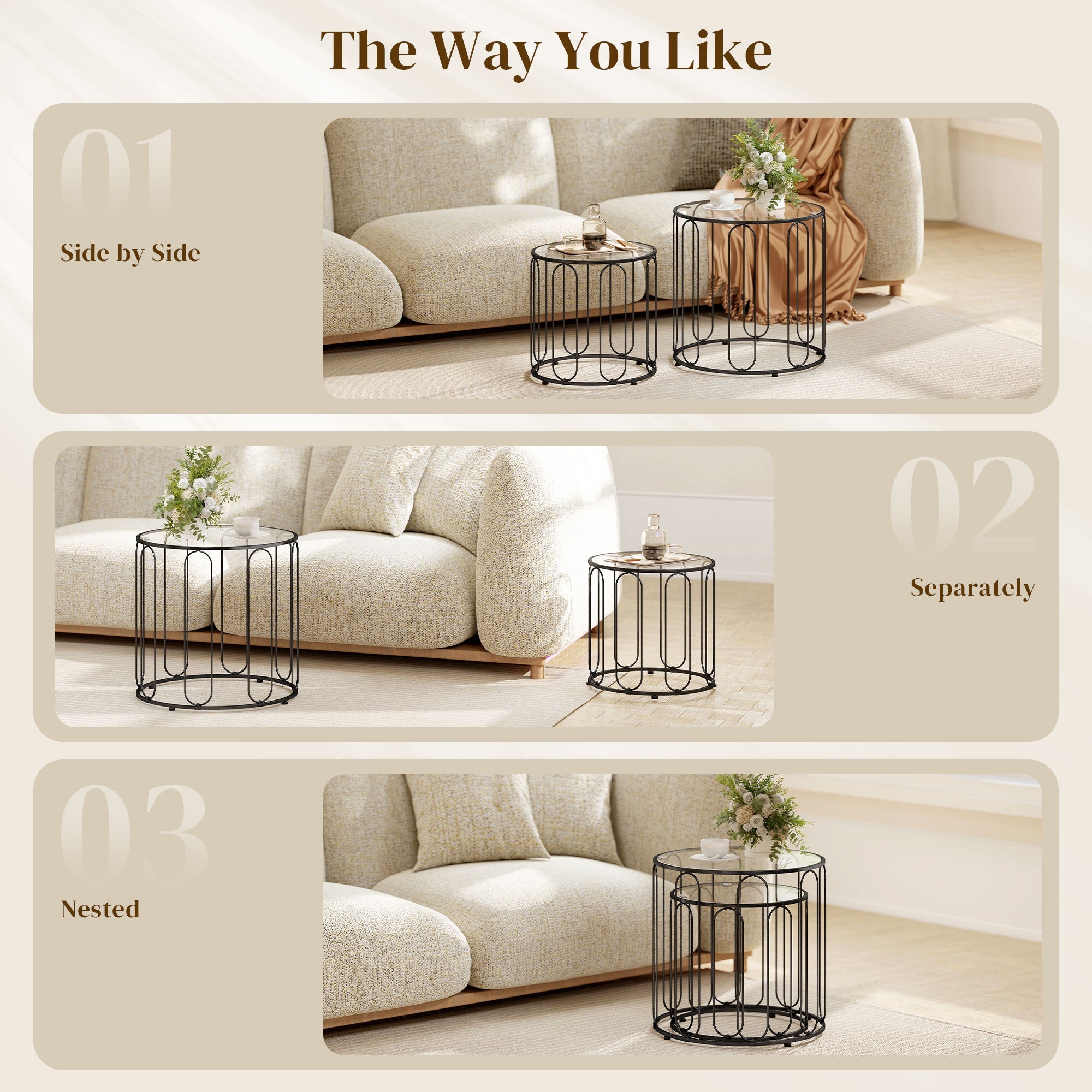 HOMCOM Elliptical Cut-Out Nesting Tables - Black
