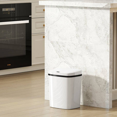 HOMCOM 15L Sensor Bin, Automatic Touchless Kitchen Bin, Easy Clean, Battery Operated for Home Office, Bedroom, Bathroom, White