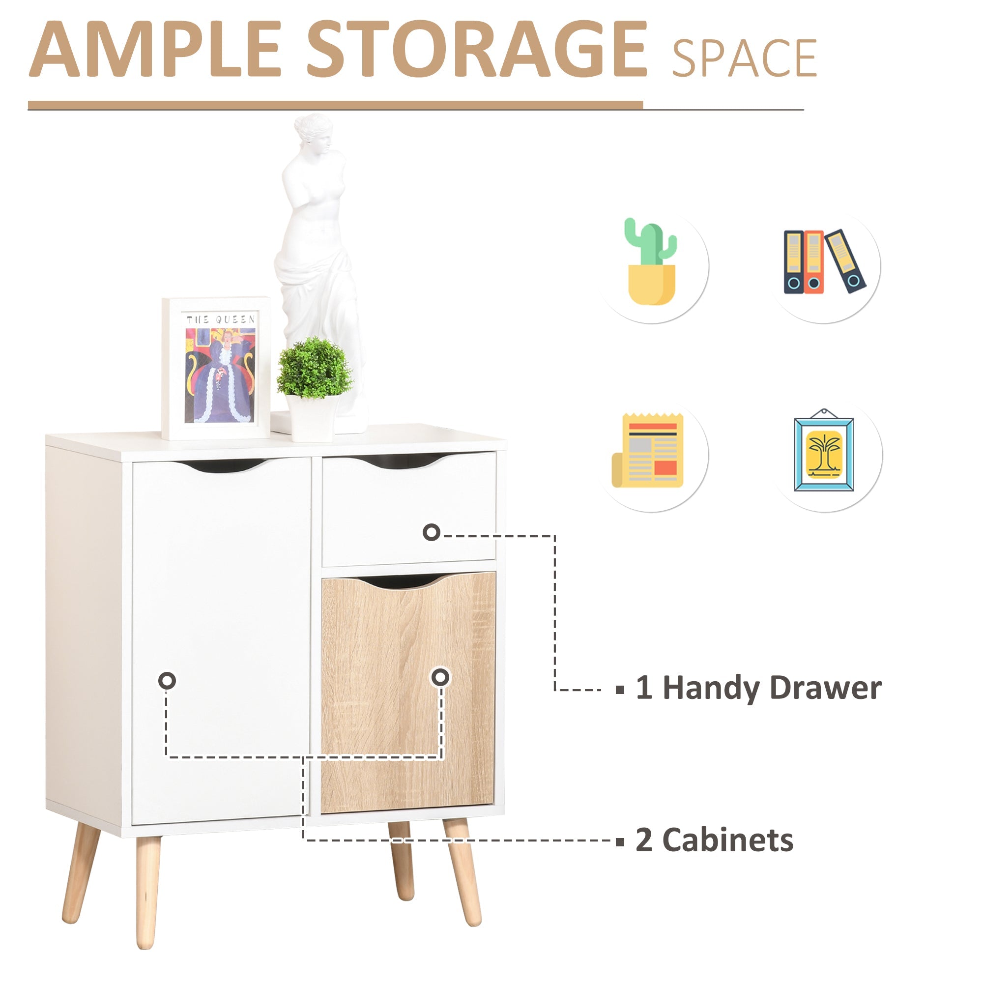 HOMCOM Sideboard Floor Cabinet Storage Cupboard with Drawer for Bedroom, Living Room, Entryway, Brown