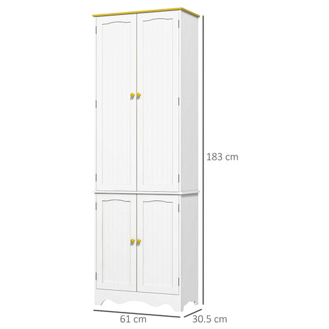 HOMCOM Freestanding 4-Door Kitchen Cupboard, Storage Cabinet Organizer with 4 Shelves, White