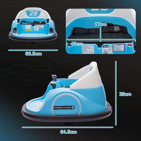 AIYAPLAY 360\'c2\'b0 Rotation Kids Bumper Car, 12V Waltz Car with Remote Control, Dual Joystick, Music, Lights, Light Blue