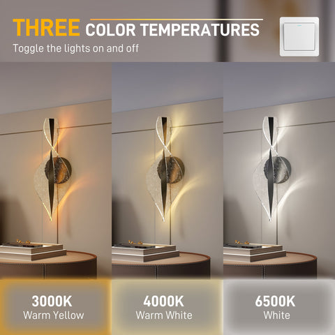 HOMCOM Led Wall Lamp 2 Pack, 13W Modern Indoor Spiral Wall Light, Colour Temperature Adjustable 3000K/4000K/6500K, for Bedroom, Living Room, Hallway, Stairs, Black