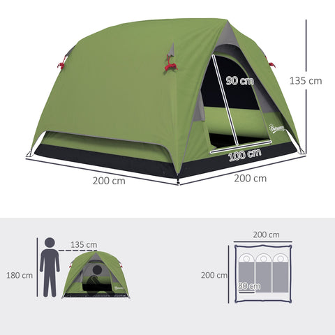 Outsunny 3-4 Person Camping Tent, Easy Set Up Waterproof Dome Tent with Sewn-in Groundsheet, Mesh Windows, Pocket and Hook for Camping, Hiking, Backpacking, Olive Green and Grey