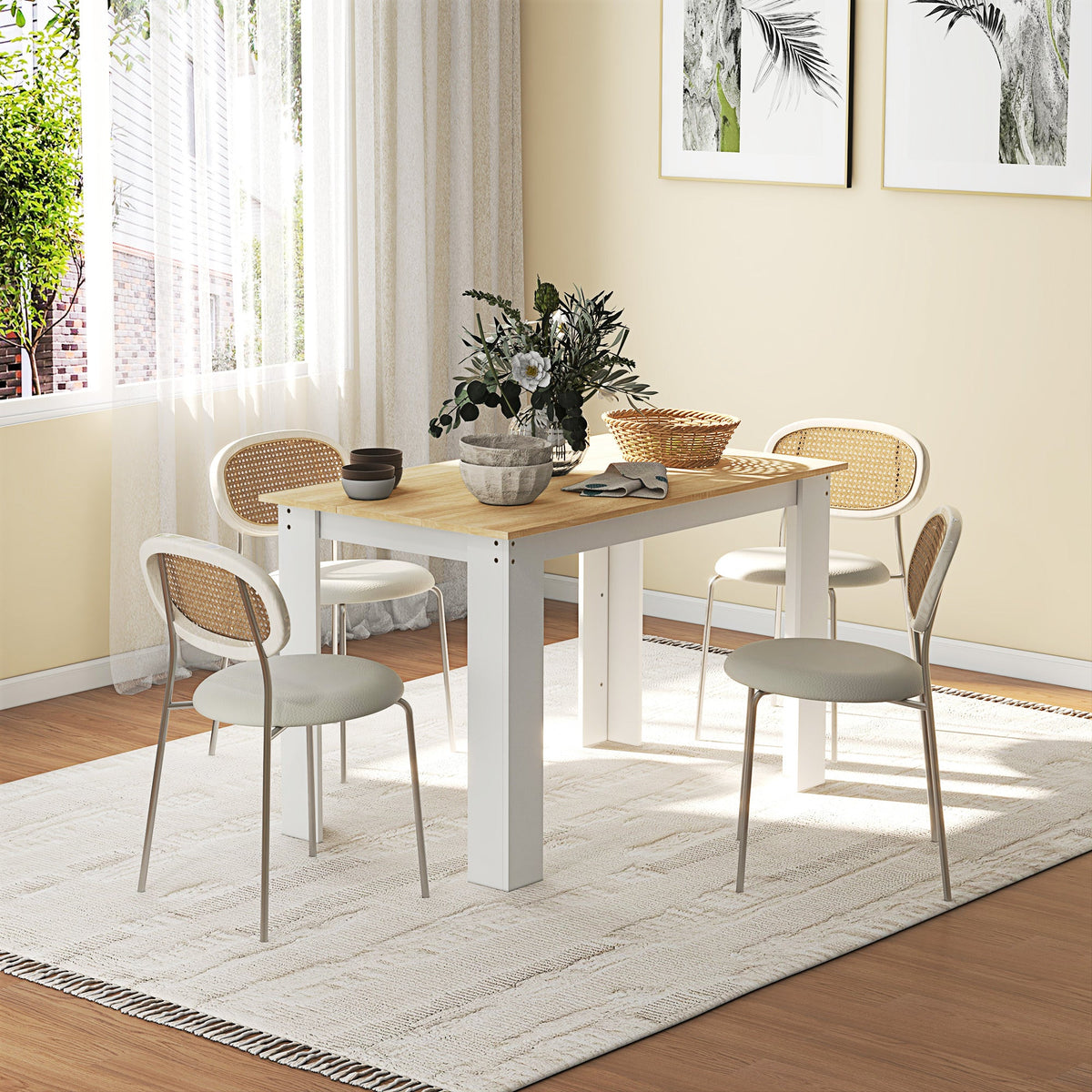 HOMCOM Dining Table for 4-6 People, Kitchen Table with Wood Effect for Dining Room, Oak and White