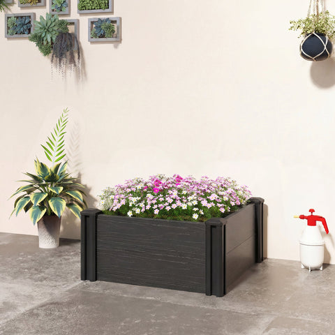 Outsunny Vinyl Raised Garden Bed Kit, 2 x 2 x 1ft Modular Elevated Garden Box with Slotting Legs and Open Bottom, Dark Grey