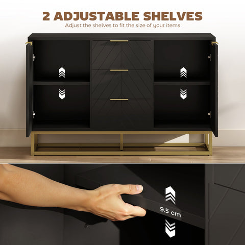 HOMCOM Sideboard with 3 Drawers and Adjustable Shelves for Living Room - Black
