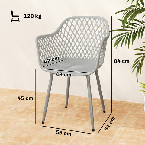 Outsunny Garden Chairs Set of 4, Garden Dining Chairs with Cut Out Diamond Back and Armrests for Patio, Balcony, Terrace, Grey