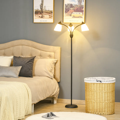 HOMCOM Arc Tree Floor Lamp with 3 Adjustable Rotating Lights, for Bedroom Living Room, Industrial Standing Lamp with Steel Frame, 155cm, Black