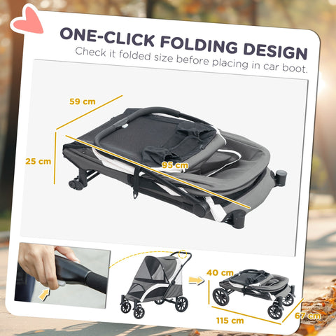 PawHut Easy Folding Pet Stroller for Large Dogs with 4 Big Wheels, Shock Absorb Frame, Safety Leashes, Brakes, Dark Grey