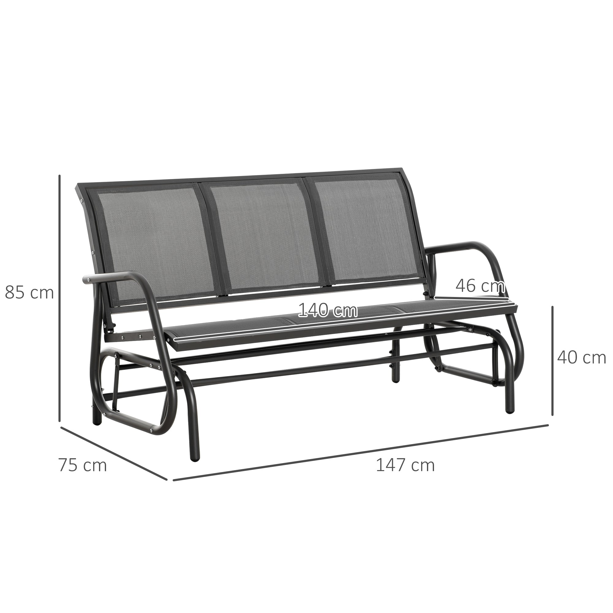 Outsunny 3-Seat Glider Rocking Chair for 3 People Garden Bench Patio Furniture Metal Frame, Grey