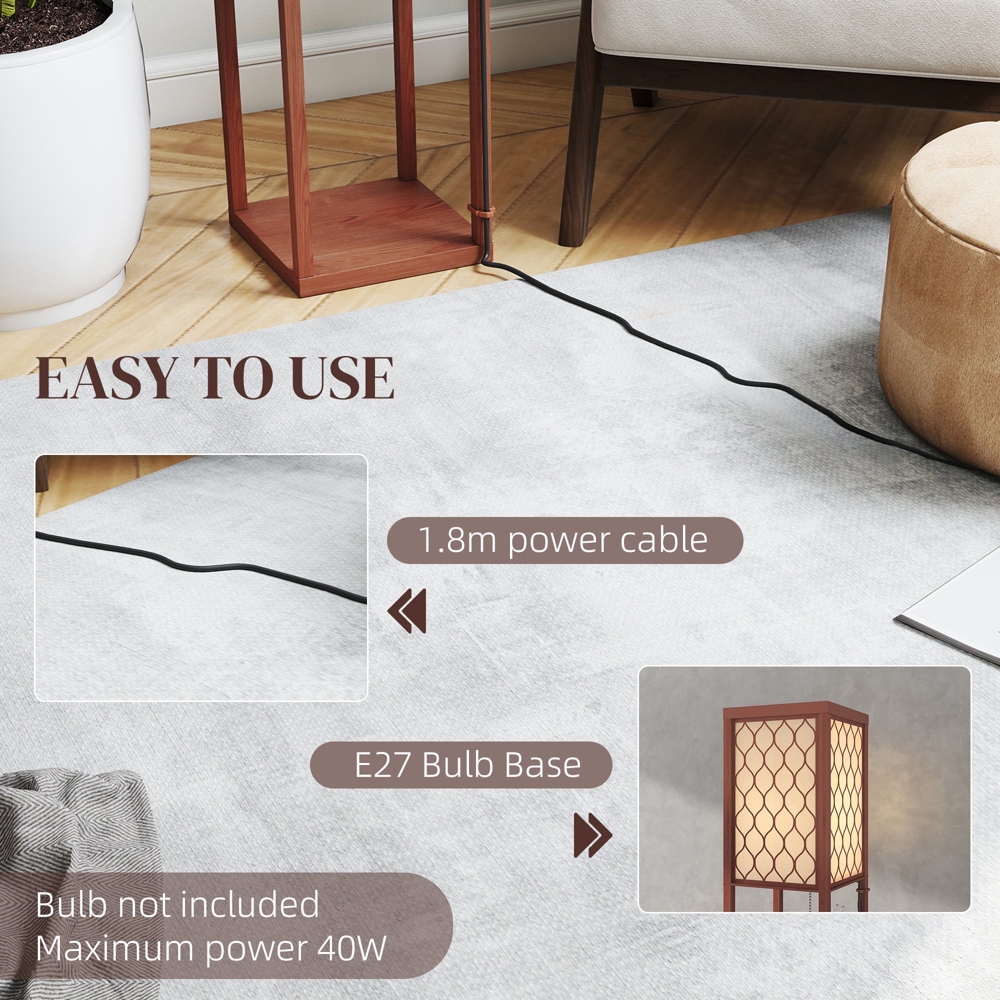 HOMCOM Three-Shelf Standing Lamp - Brown/White