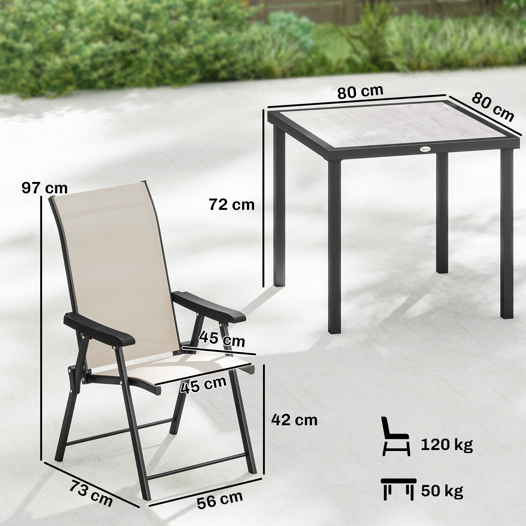 Outsunny 5 Pieces Outdoor Dining Set, Garden Dining Set for 4 with Square Table and Folding Chairs, Brown
