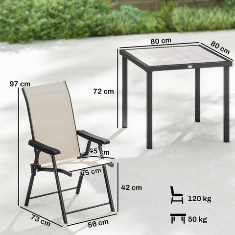 Outsunny 5 Pieces Outdoor Dining Set, Garden Dining Set for 4 with Square Table and Folding Chairs, Brown