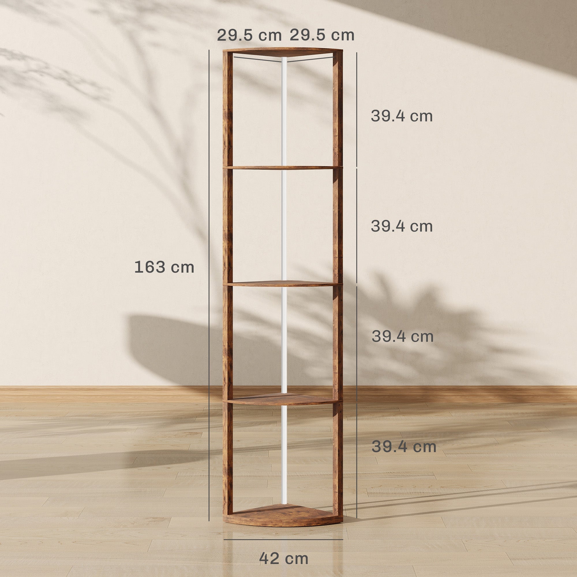 HOMCOM RGB LED Floor Lamp with Shelves, 5-Tier Dimmable Standing Lamp with Adjustable Brightness and Remote Control, Modern Corner Display Shelf Unit for Living Room Bedroom Office, Rustic Brown