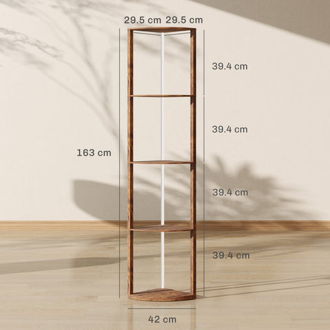 HOMCOM RGB LED Floor Lamp with Shelves, 5-Tier Dimmable Standing Lamp with Adjustable Brightness and Remote Control, Modern Corner Display Shelf Unit for Living Room Bedroom Office, Rustic Brown