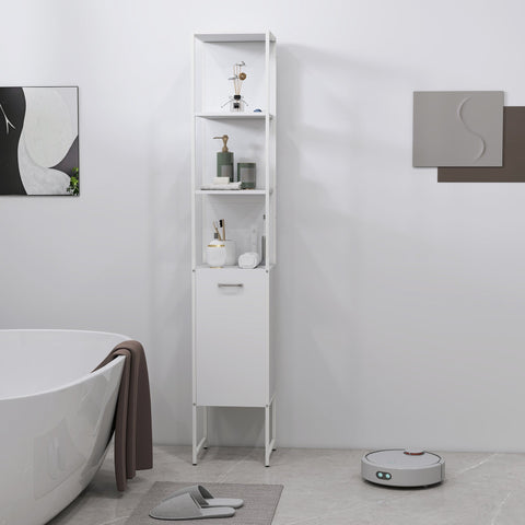 HOMCOM Tall Bathroom Cabinet with Open Shelves and Adjustable Shelf - White