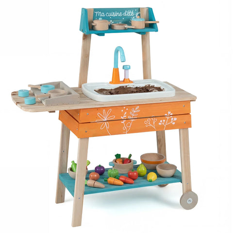 Outdoor Kids Play Kitchen Set Wooden Toy Kitchen Playset with Removable Sink-Multicolor