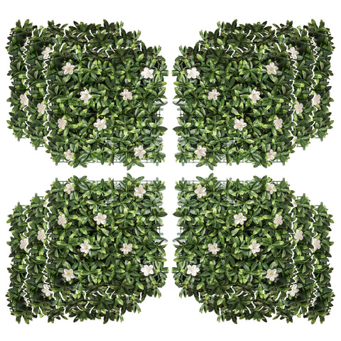 Outsunny 12PCS Artificial Boxwood Wall Panels 50cm x 50cm Rhododendron Privacy Fence Screen Faux Hedge Greenery Backdrop for Home Garden Backyard Balcony