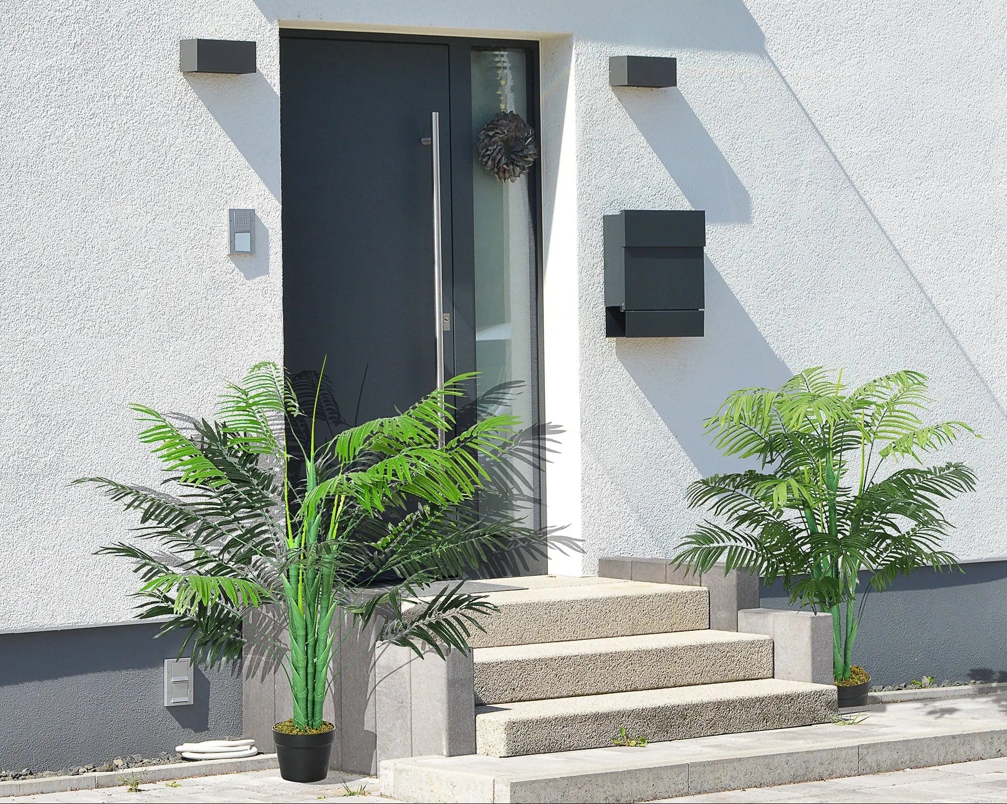 Outsunny 2 Pack Artificial Plant Palm Tree in Pot, Fake Plants for Home Indoor Outdoor Decor, 125cm, Green