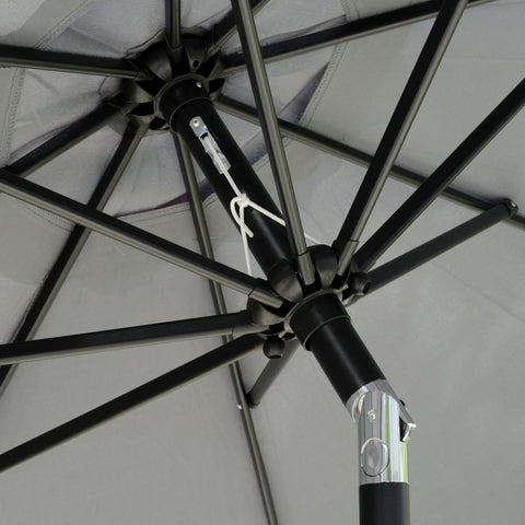 Outsunny 2.7m Patio Parasol Garden Umbrellas Outdoor Sun Shade Table Umbrella with Tilt, Crank, 8 Ribs, Ruffles, Grey