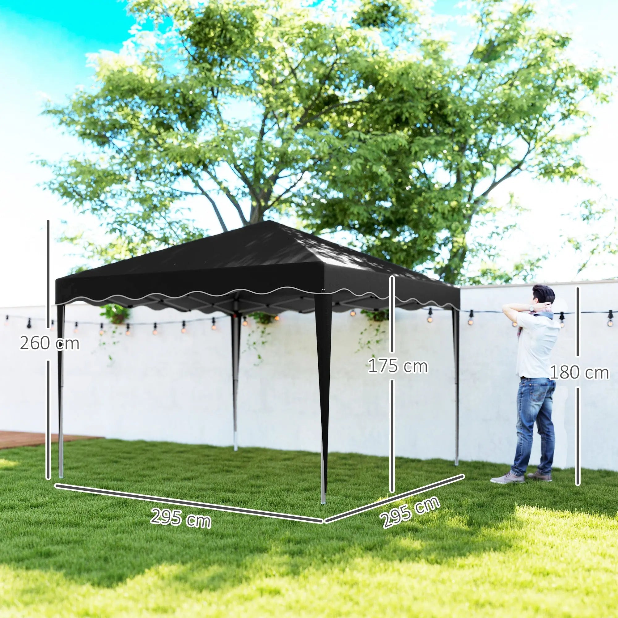 Outsunny 3 x 3cm Adjustable Height Pop-Up Gazebo, with Bag - Black