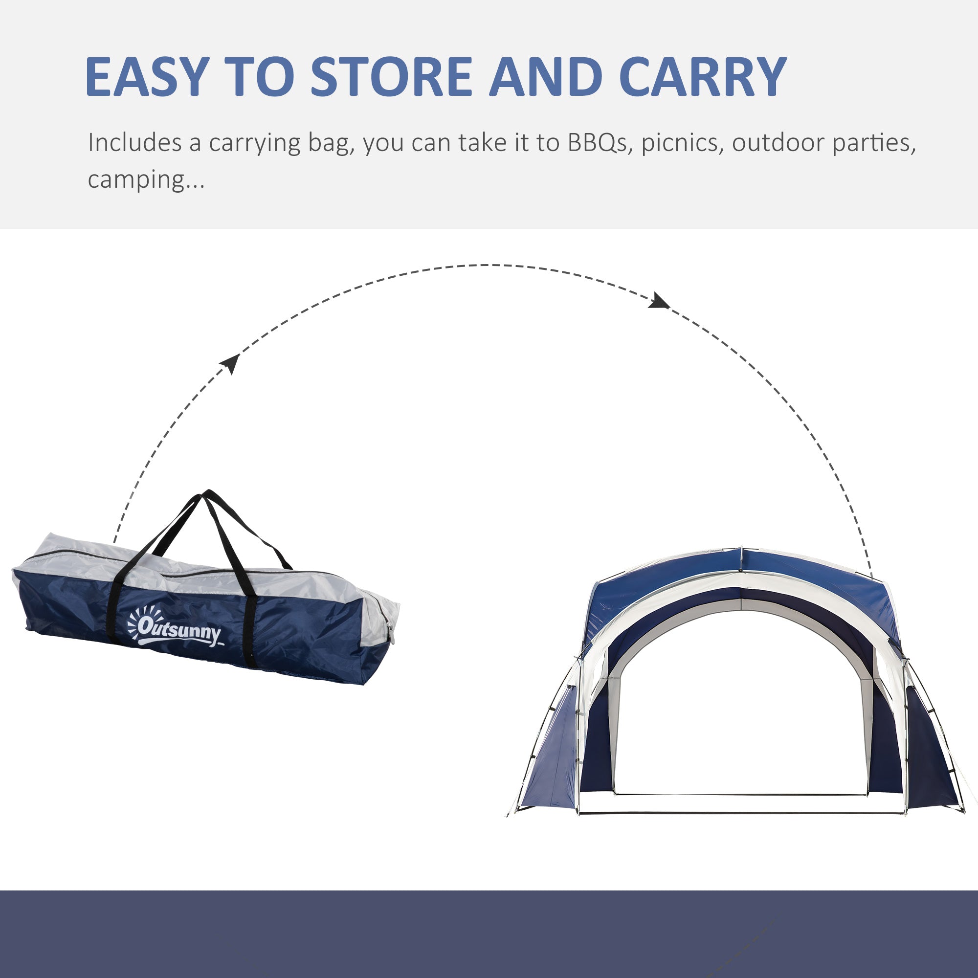 Outsunny 3.5 x 3.5M 6-8 Person Camping Gazebo, Outdoor Event Shelter Dome Tent Garden Sun Shelter Patio Spire Arc Pavilion Camp Sun Shade, Blue and Grey