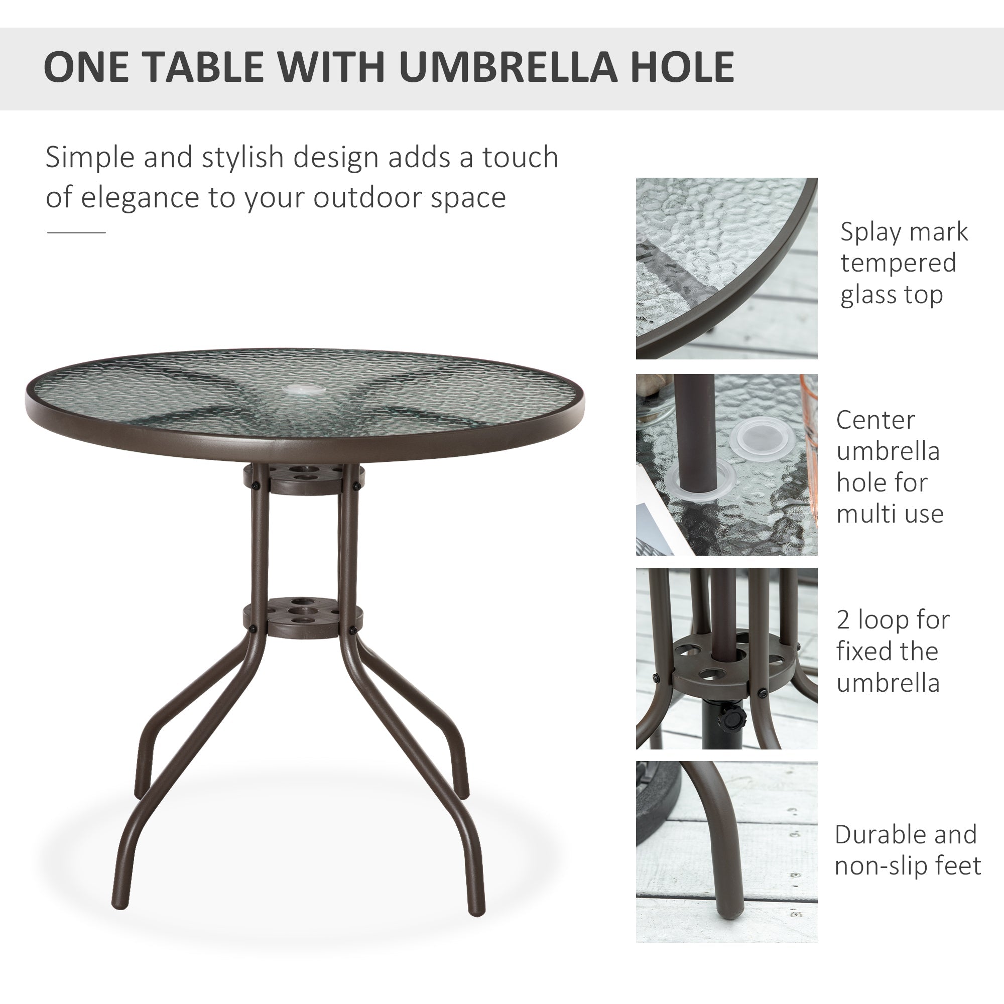 Outsunny 6 Piece Garden Dining Set with Umbrella, Patio Sets with Parasol with 4 Folding Dining Chairs & Round Tempered Glass Table, Grey