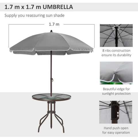 Outsunny 6 Piece Garden Dining Set with Umbrella, Patio Sets with Parasol with 4 Folding Dining Chairs & Round Tempered Glass Table, Grey