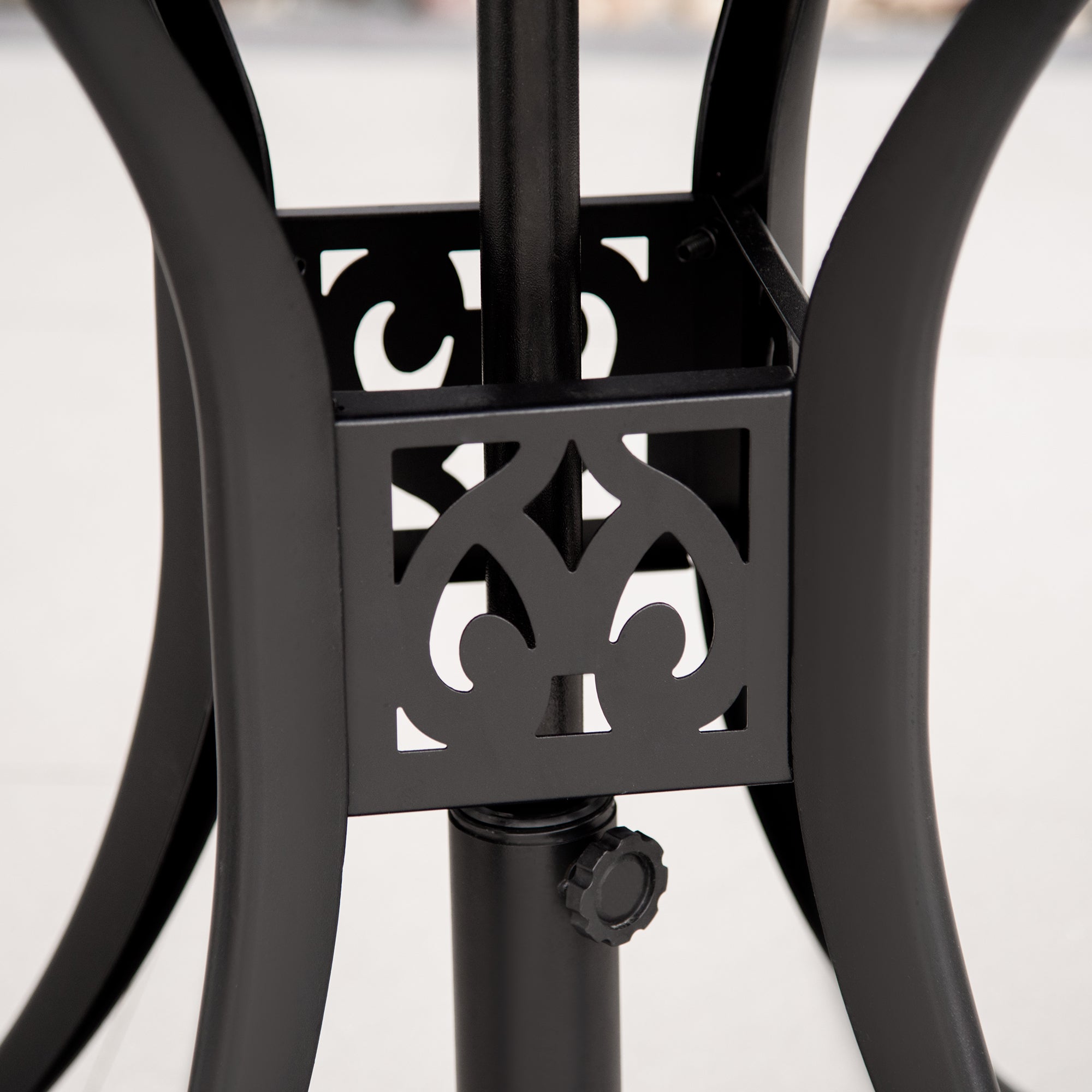 Outsunny 78 cm Round Garden Dining Table with Parasol Hole Antique Cast Aluminium Outdoor Table Only, Black