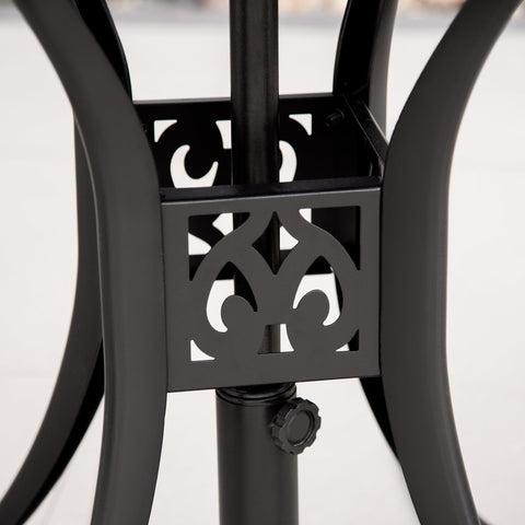 Outsunny 78 cm Round Garden Dining Table with Parasol Hole Antique Cast Aluminium Outdoor Table Only, Black